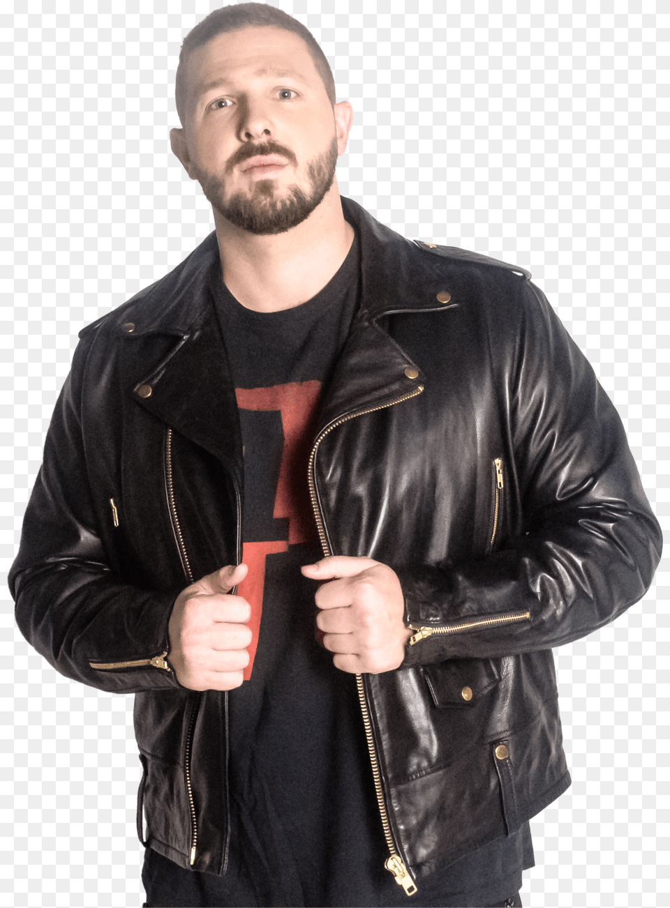Hart Black Moto Calfskin Leather Jacket With Gold Hardware Man, Clothing, Coat, Male, Adult Png