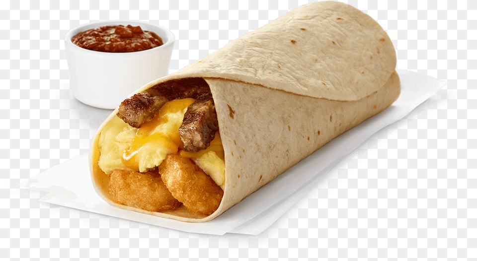 Hash Brown Scramble Burrito Sausage, Food, Ketchup, Sandwich Wrap Free Png Download
