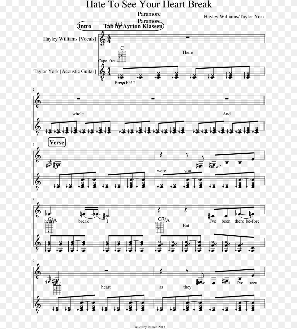 Hate To See Your Heart Break Acoustic Slide Sheet Music, Gray Png