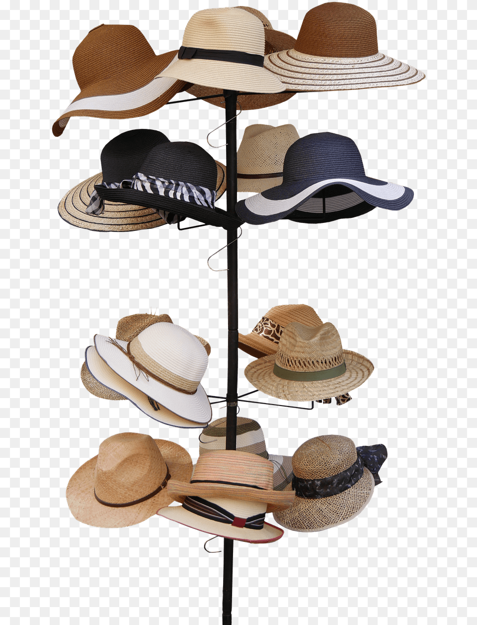 Hats Collection Presentation Hat Stand With Hats, Clothing, Sun Hat, Cowboy Hat Free Transparent Png