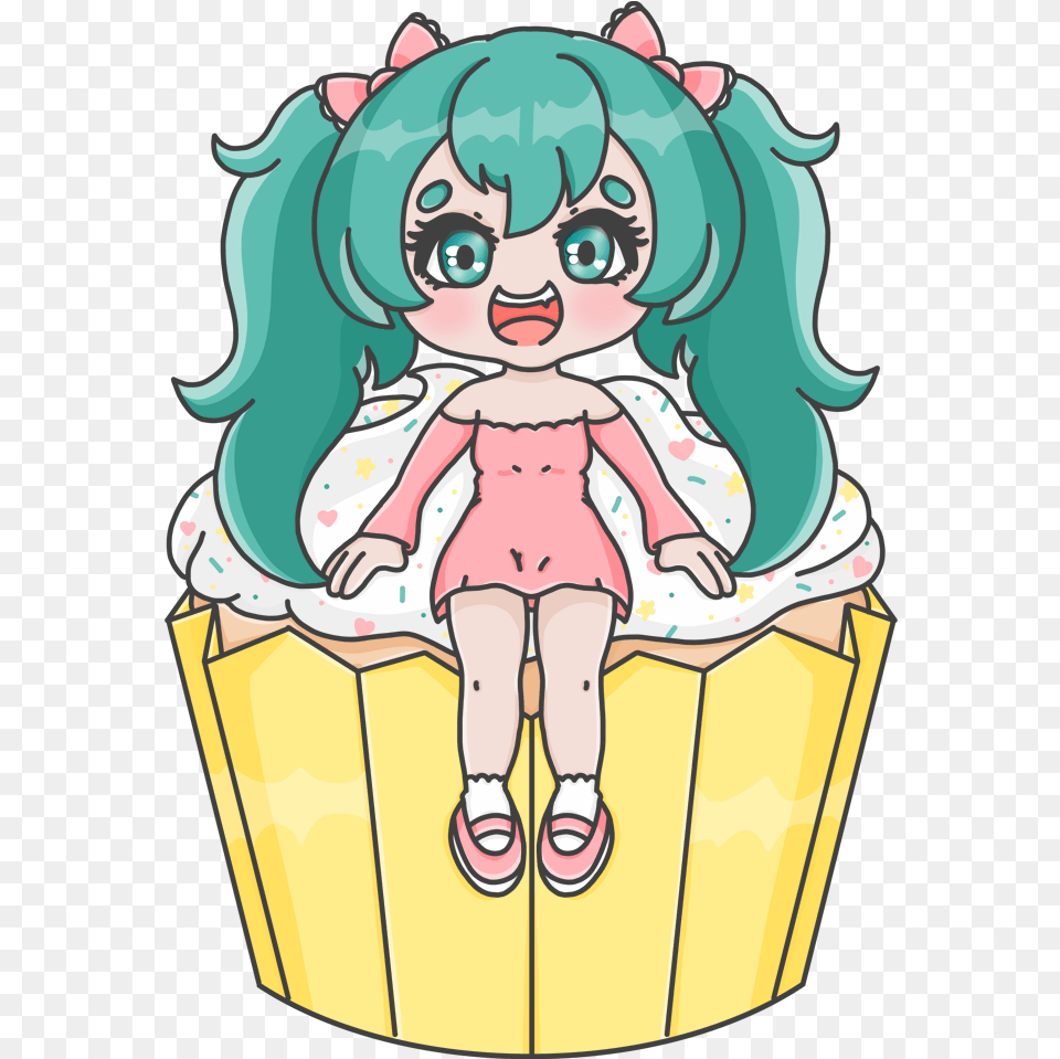 Hatsune Miku Cfmmikuen Twitter Cartoon, Publication, Food, Dessert, Cupcake Png Image