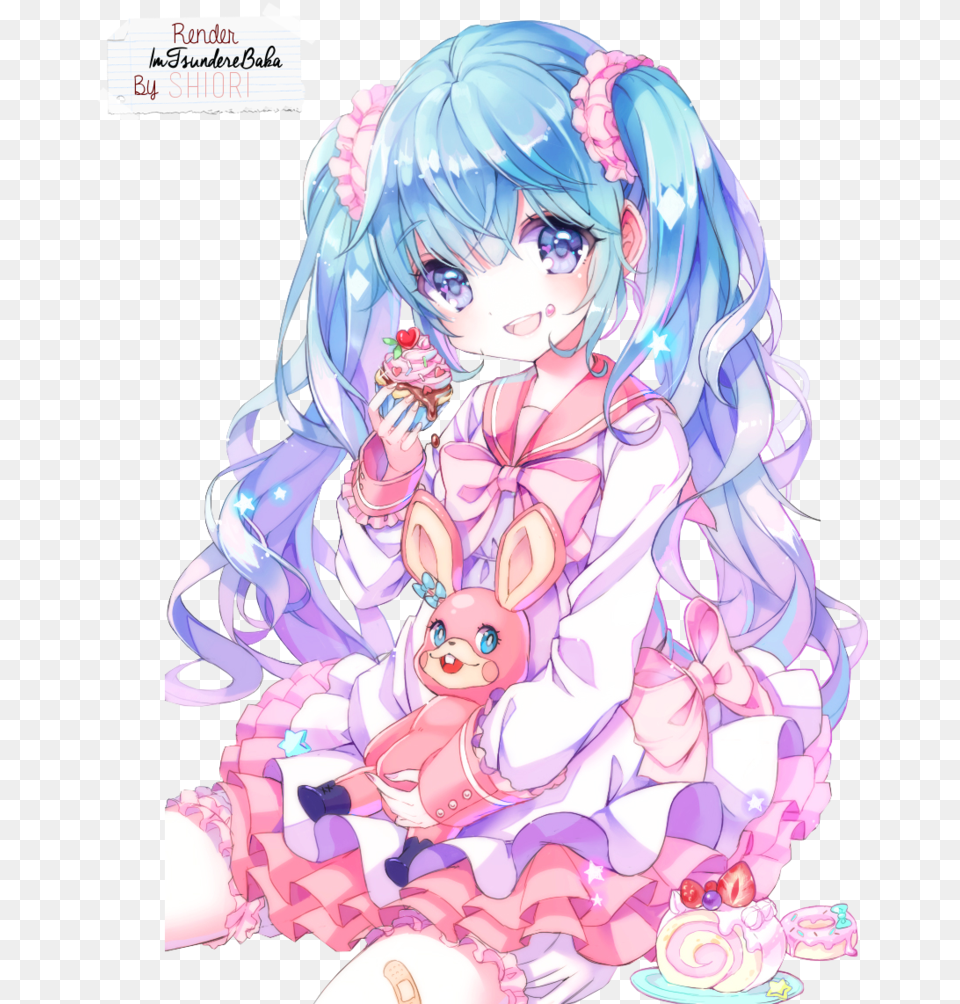 Hatsune Miku Render Fille Manga Cheveux Bleu, Book, Comics, Publication, Baby Free Png