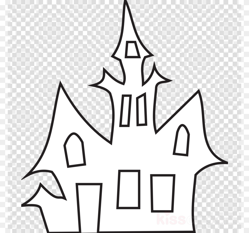 Haunted House Clip Art Black And White Clipart Haunted Halloween Haunted Houses Templates, Stencil, Accessories Png