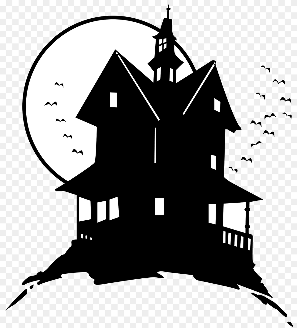 Haunted House Clipart, Stencil, Silhouette, Architecture, Building Free Png