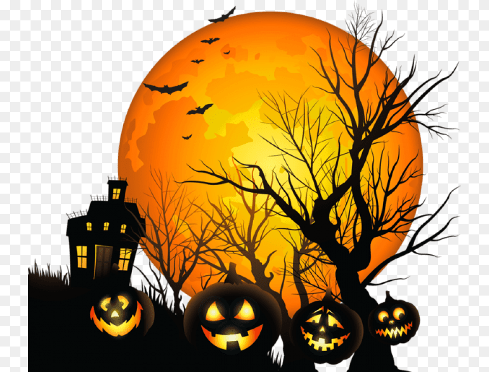 Haunted House Pumpkins Halloween Haunted House Halloween, Festival Free Png