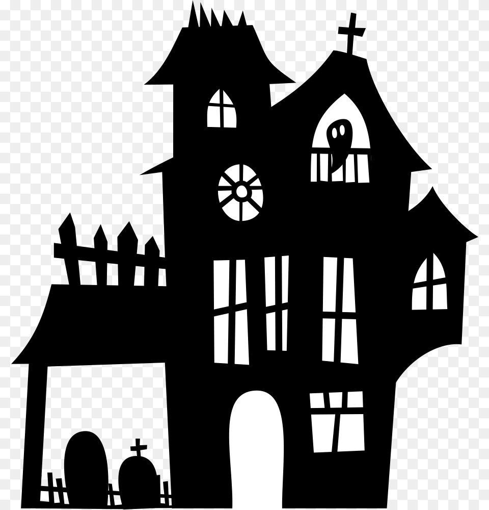 Haunted House Silhouette Large Haunted House Silhouette, Stencil, Art Png Image