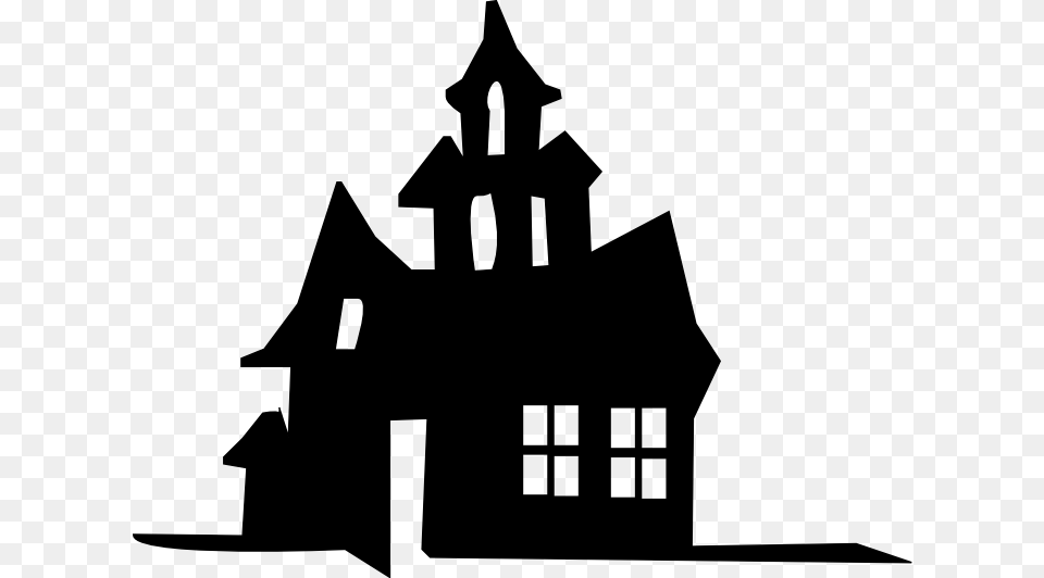 Haunted House Silhouette Stencil Silhouette Haunted House Clipart, Gray Free Transparent Png