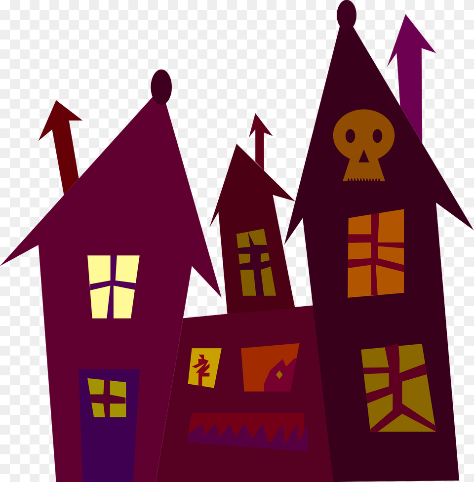 Haunted House With Yellow Windows Clipart, Art Png Image
