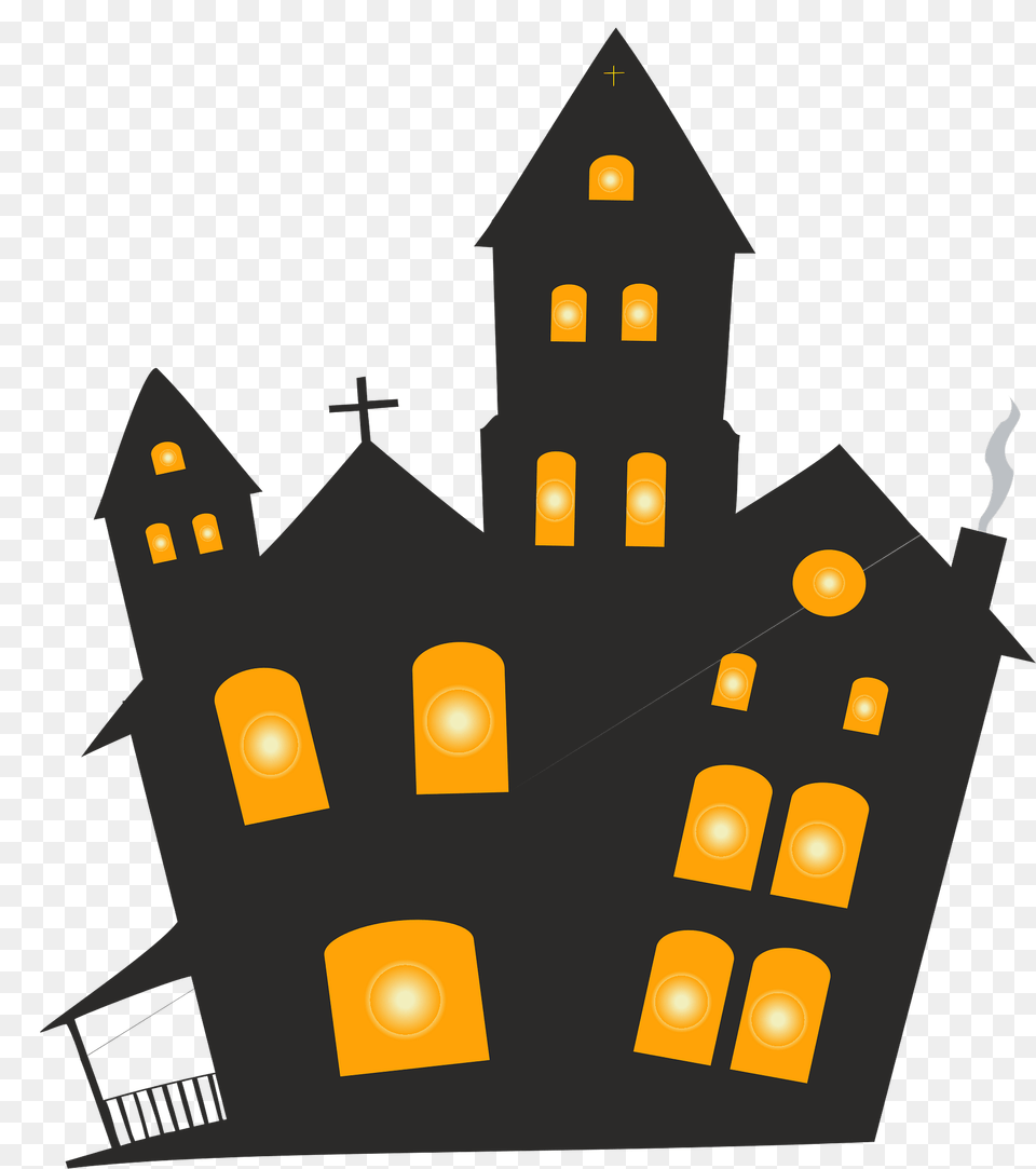 Haunted House With Yellow Windows Clipart, Architecture, Building, Cathedral, Church Free Png