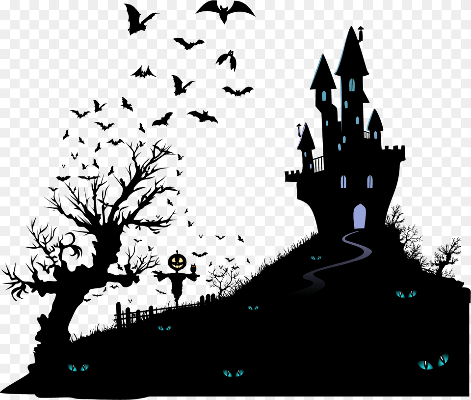 Haunted Housewarming Silhouette House Invitation Halloween Haunted House Silhouette, City, Road, Street, Urban Png