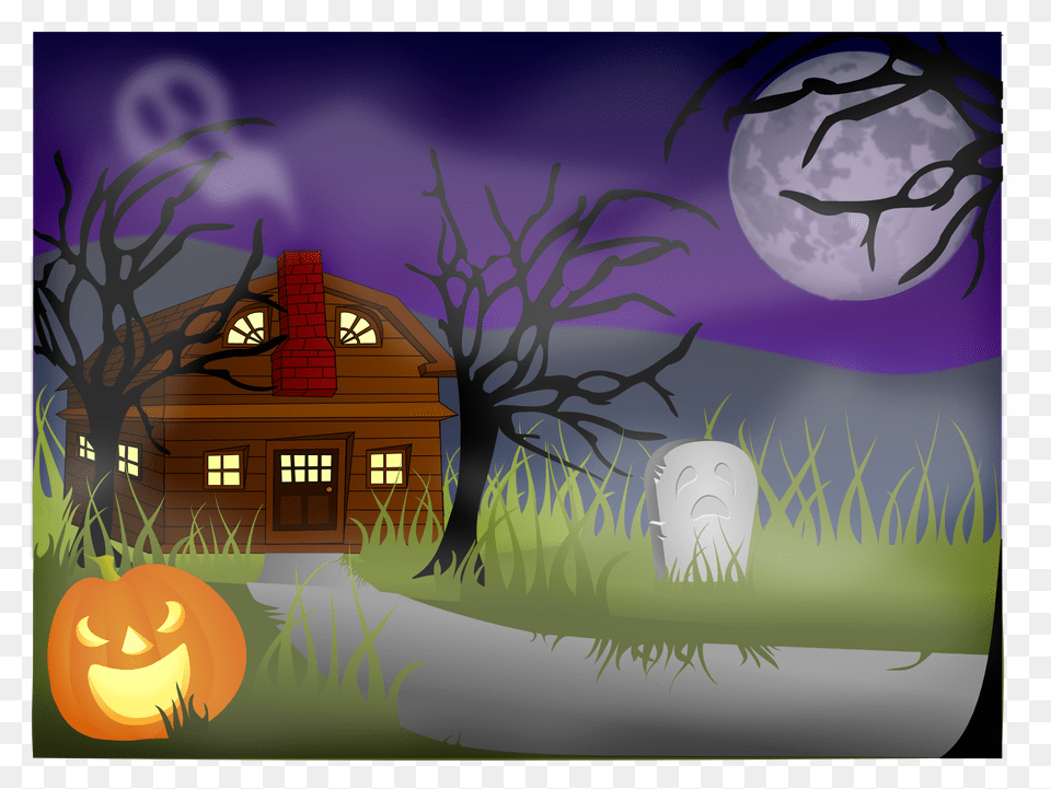 Haunted Mansion, Night, Nature, Outdoors, Pumpkin Free Png