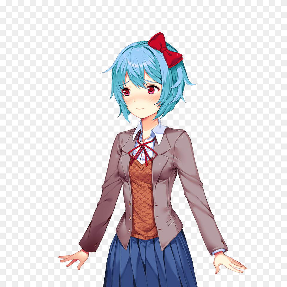 Have A Cinnamon Bun With Light Blue Hair And Red Eyes Ddlc, Adult, Publication, Person, Female Free Png Download