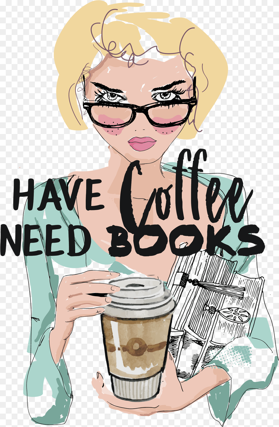 Have Coffee Need Books Illustration, Adult, Person, Female, Woman Png Image
