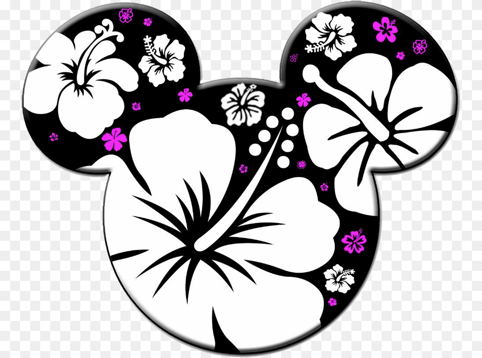 Hawaiian Clipart Mickey Mouse Mickey Mouse Black And White Clipart, Flower, Plant, Hibiscus Free Png Download