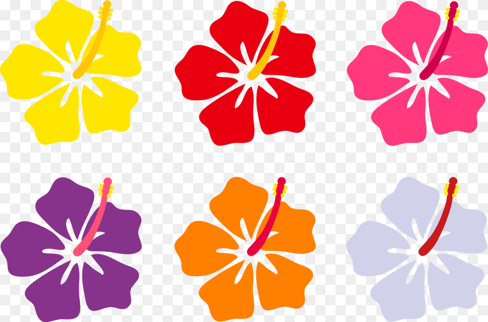 Hawaiian Flower Clip Art Hibiscus Flowers In Six Colors, Plant, Anther Png