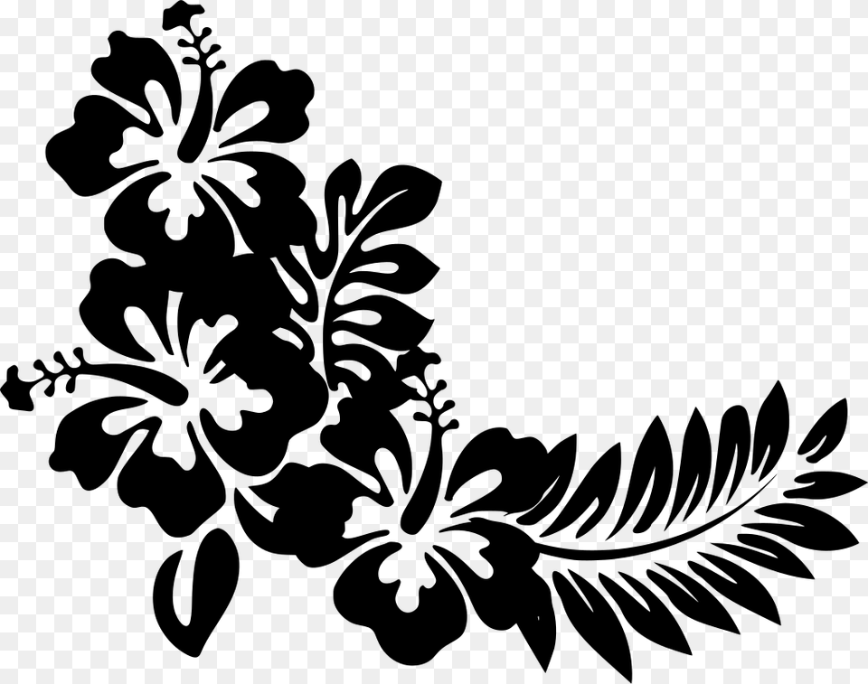 Hawaiian Flowers Clip Art Black And White, Gray Png Image