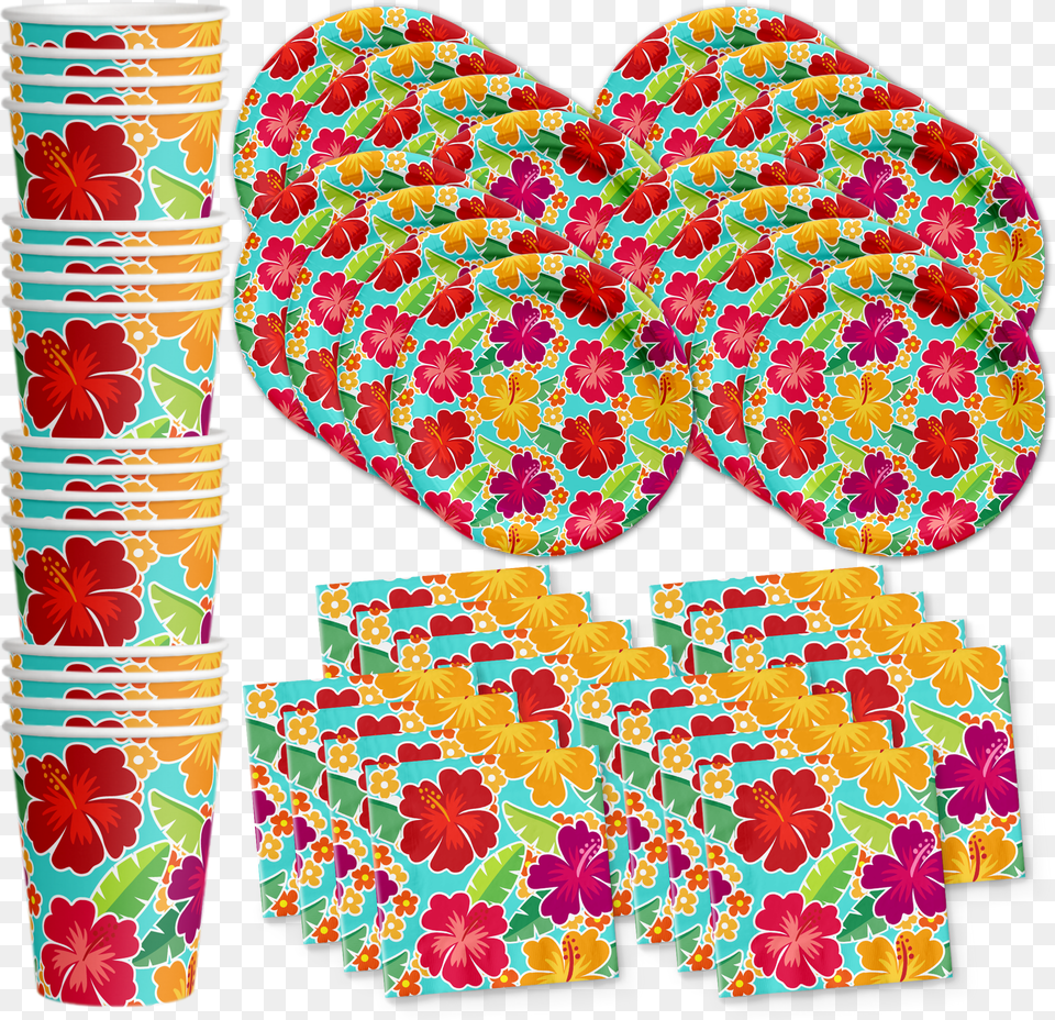 Hawaiian Luau Hibiscus Flower Birthday Party Tableware Kit For 16 Guests Birthday Galore, Pattern, Art, Plate Png Image
