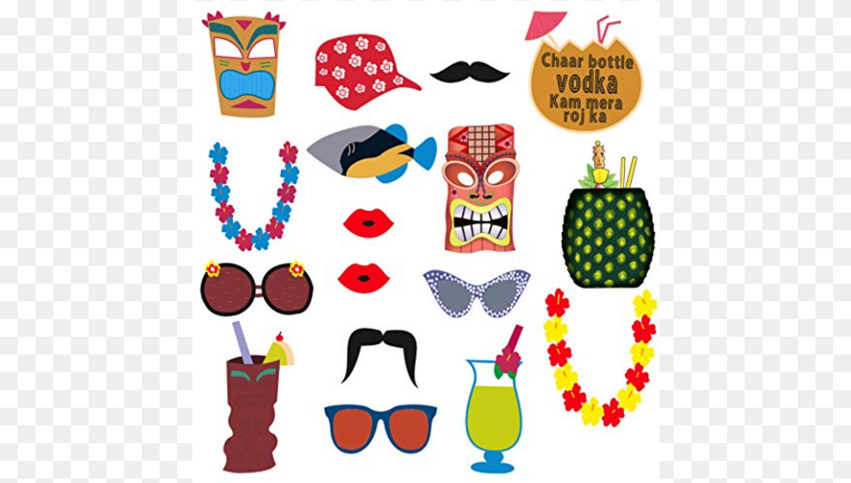 Hawaiian Photobooth Props 16 Pieces Cartoon, Accessories, Sunglasses, Symbol, Emblem Png