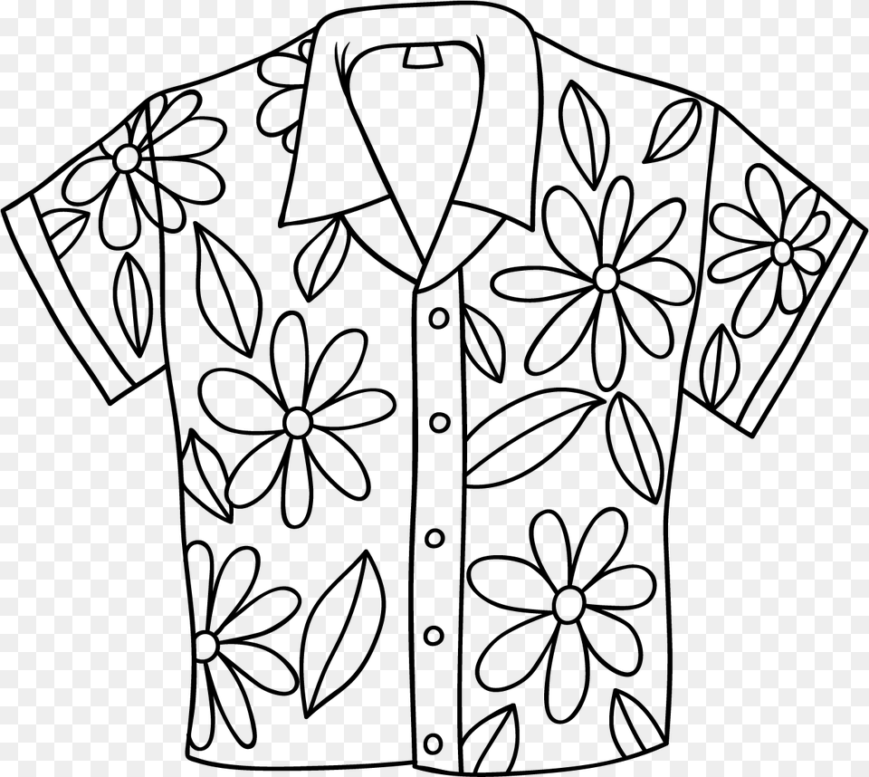 Hawaiian Shirt Digi Stamp Black And White Hawaiian Shirt Clipart, Gray Free Transparent Png