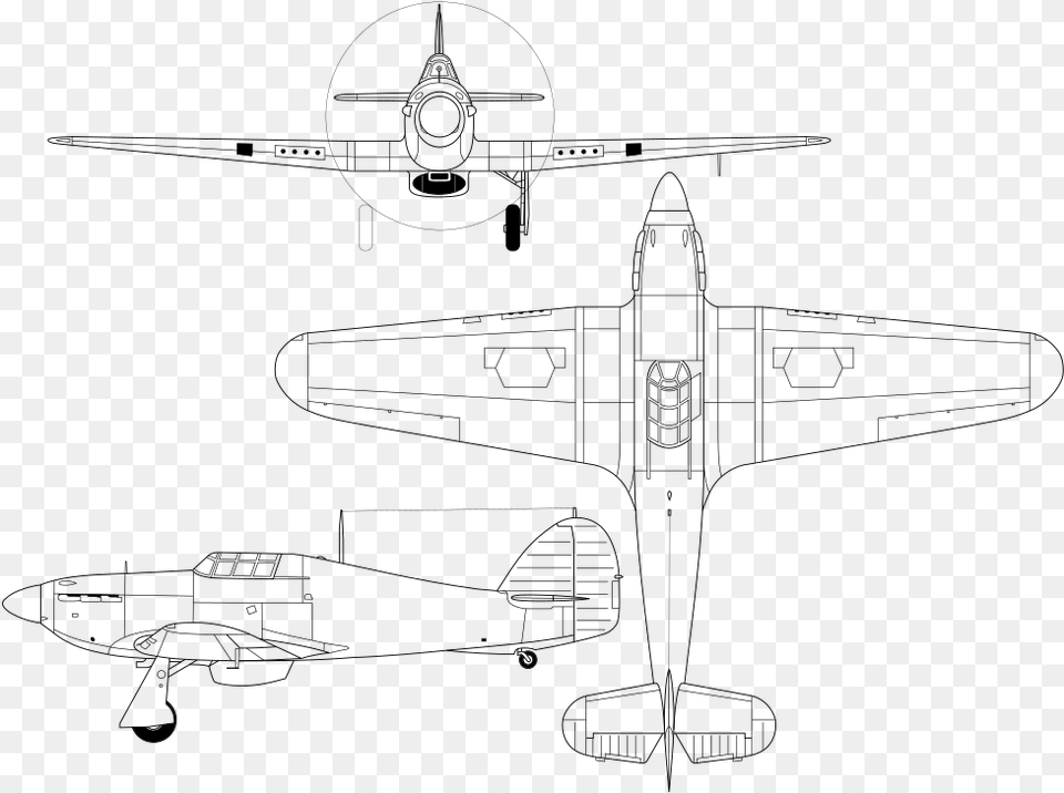 Hawker Hurricane 3 View, Gray Free Transparent Png