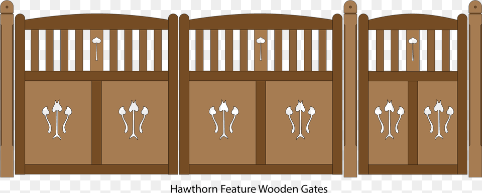 Hawthorn Feature Wooden Driveway And Pedestrian Entrance Wooden Gates With Flower Cutouts, Fence, Crib, Furniture, Infant Bed Free Png Download