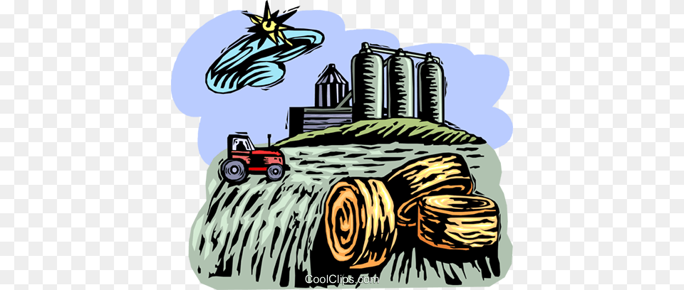 Hay Bales With Silos Royalty Vector Clip Art Illustration, Agriculture, Countryside, Field, Nature Free Png