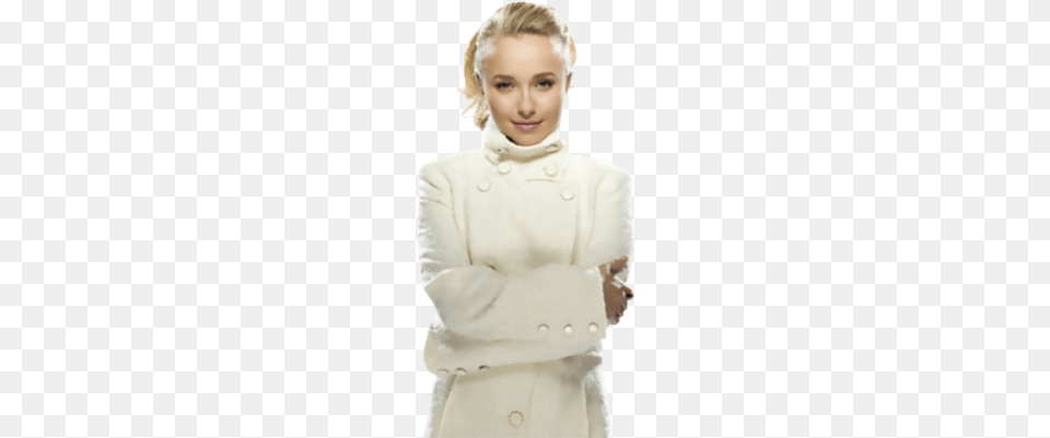 Hayden Panettiere White Coat Hayden Panettiere Black Dress, Clothing, Person, Jacket, Overcoat Png Image