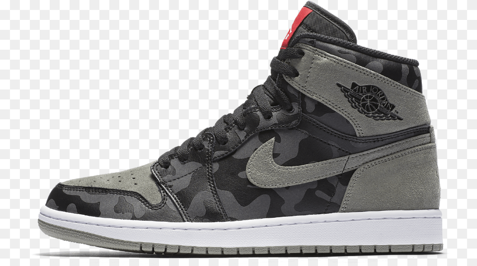 Hd Air Retro High Jordan 1 Grey Camo, Clothing, Footwear, Shoe, Sneaker Free Transparent Png