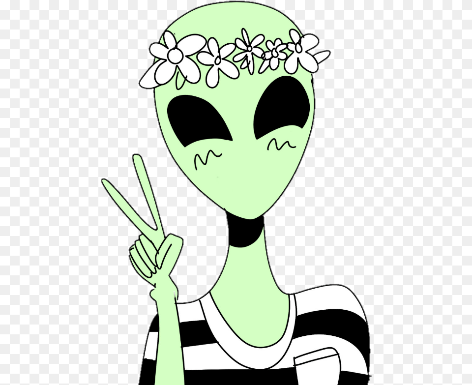 Hd Alien Flower Tumblr Aesthetic Peace Alien Peace Sign Cute, Stencil, Face, Head, Person Free Png Download