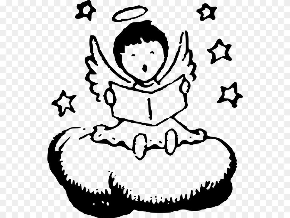 Hd Baby Angel Black And White Transparent Baby Cute Angel Clipart Black And White, Gray Free Png