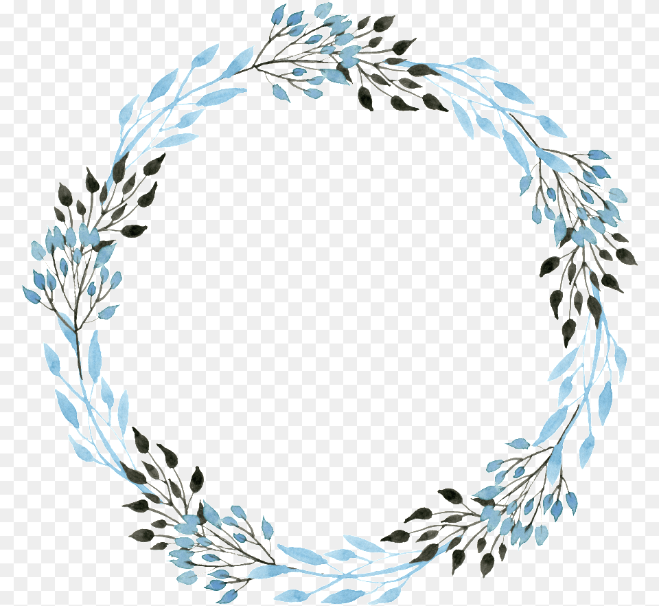 Hd Blue Black Wreath Blue Watercolor Painted Flowers Background, Plant, Oval Free Png Download