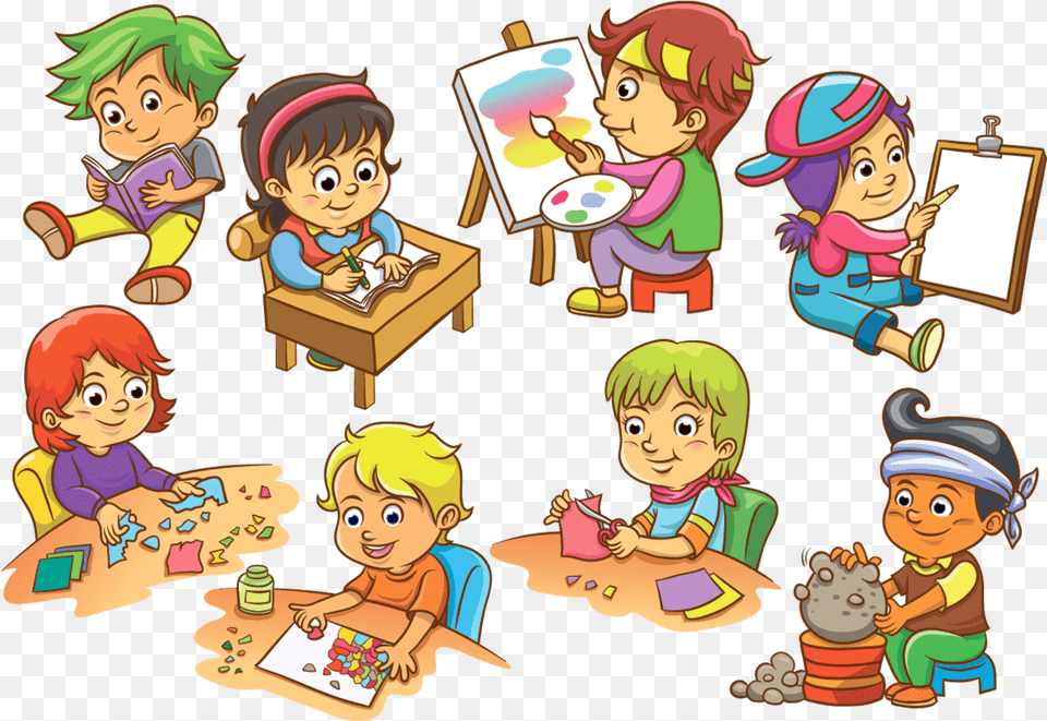Hd Cartoon Kids Activity School Activities Clipart, Book, Comics, Publication, Baby Free Png Download