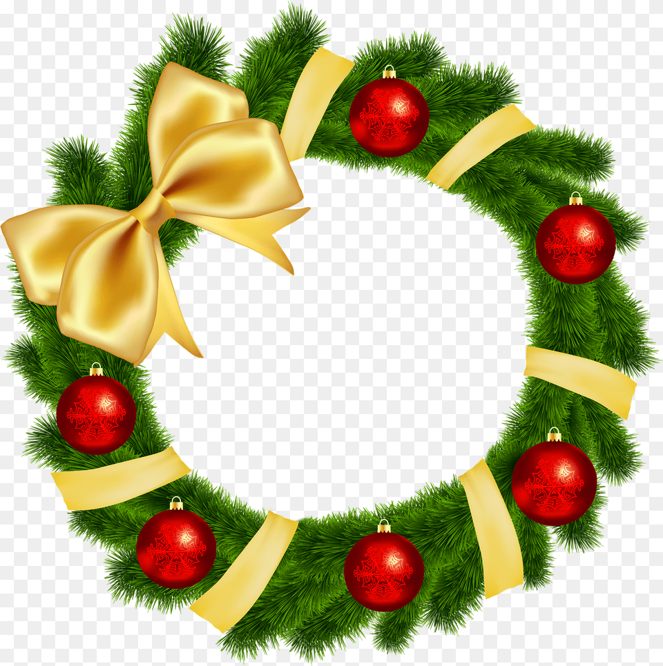 Hd Christmas Wreath Gold Bow Background Free Transparent Png