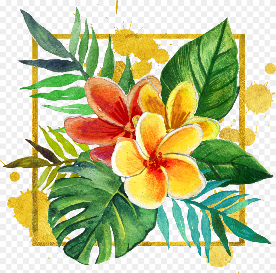 Hd Clipart Black And White Library Adobe Tropical Floral Yellow Background, Plant, Flower, Art, Leaf Free Png