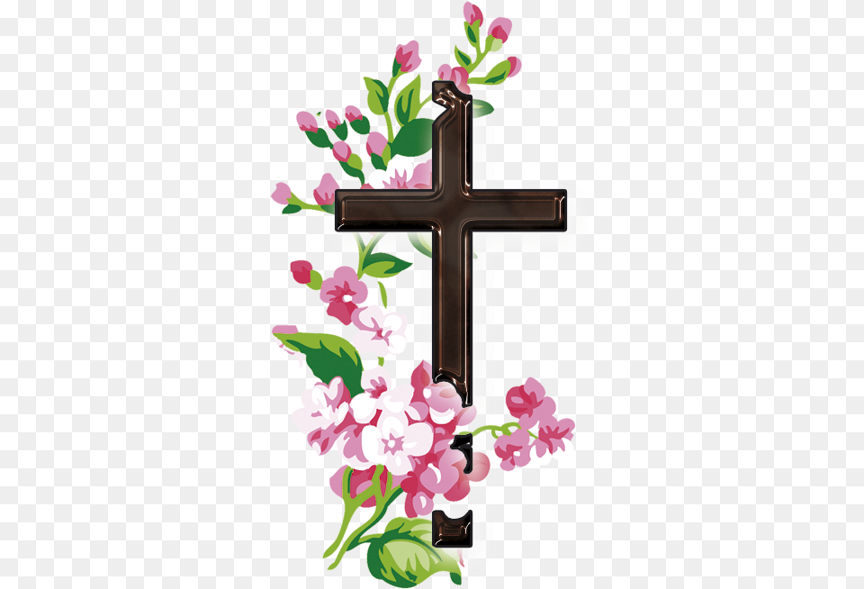 Hd Flower Cross Jpg Library Cross Cross With Flowers Clipart, Symbol, Plant Free Png