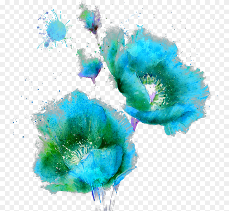 Hd Ftestickers Watercolor Painting Flowers Teal Flower Paintings In Watercolors, Plant, Pollen, Pattern, Sea Free Png Download