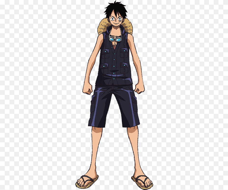 Hd Luffy Film Gold Leather Outfit One Piece Gold Luffy Film Gold, Adult, Vest, Shorts, Sandal Free Transparent Png