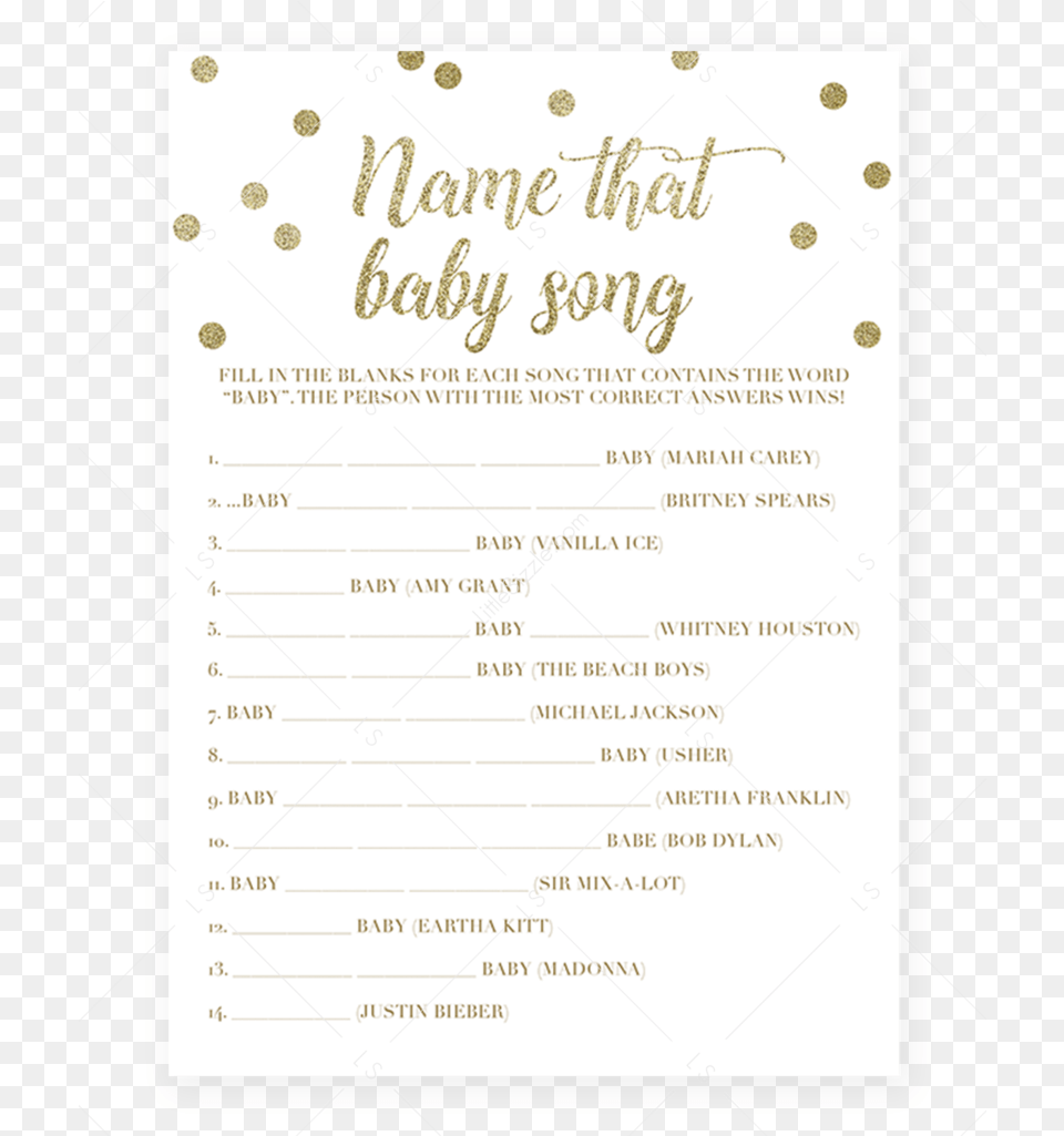 Hd Name That Song Baby Shower Game Gold Confetti By Name The Song Baby Shower Game, Text, Menu Free Png