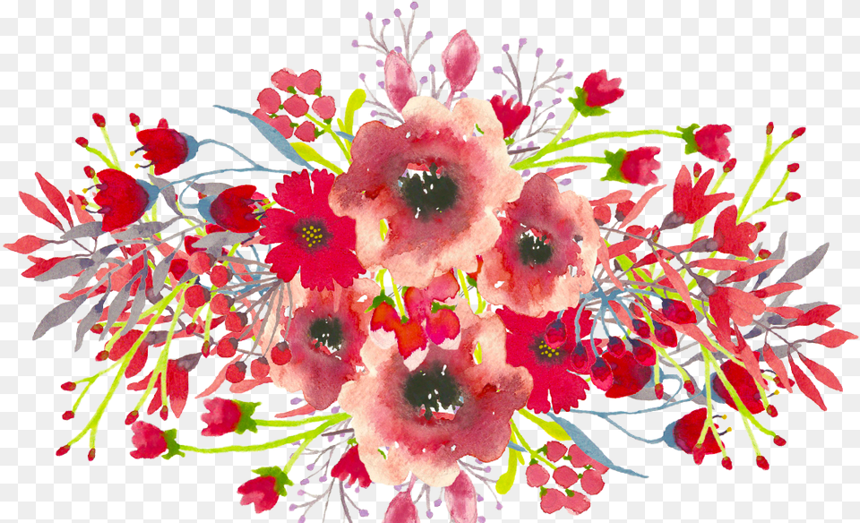 Hd Painted Red Flowers Flowers With Transparent Background, Art, Floral Design, Graphics, Pattern Free Png