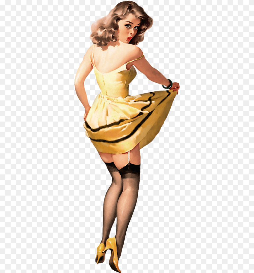 Hd Pin Up Girl In Yellow Dress Transparent Pin Up Girl, Adult, Shoe, Person, Footwear Png