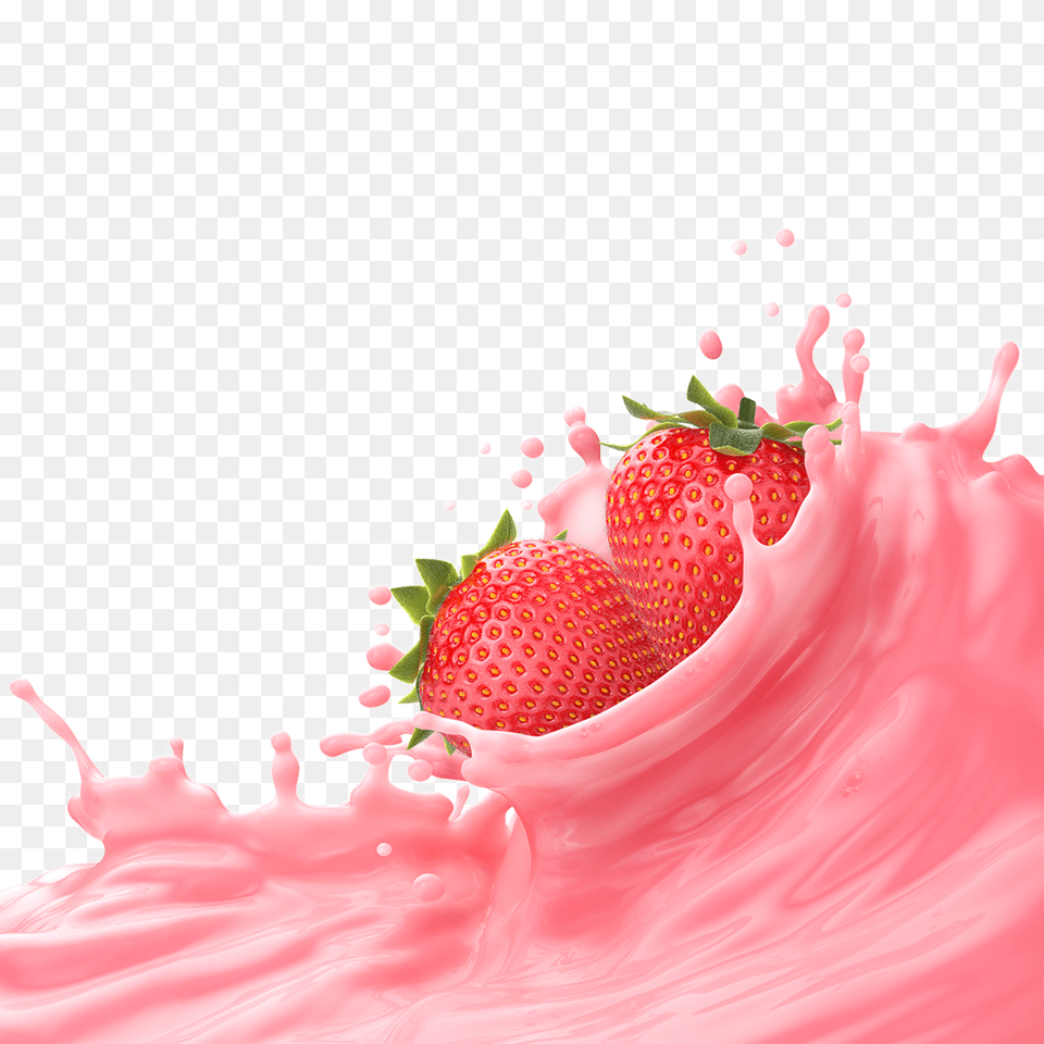 Hd Strawberry Milk Download Strawberry Milk Splash, Berry, Food, Fruit, Plant Free Png