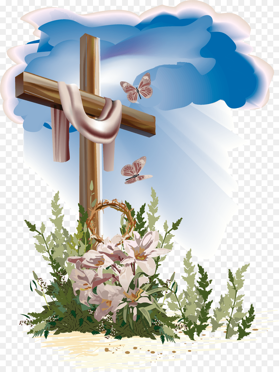 Hd Transparent Christian Holy Cross With Flowers, Symbol, Flower, Flower Arrangement, Plant Free Png