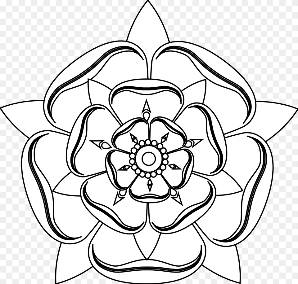 Hd Tudor Rose Black White Line Clipart Tudor Rose, Dahlia, Flower, Plant, Art Png