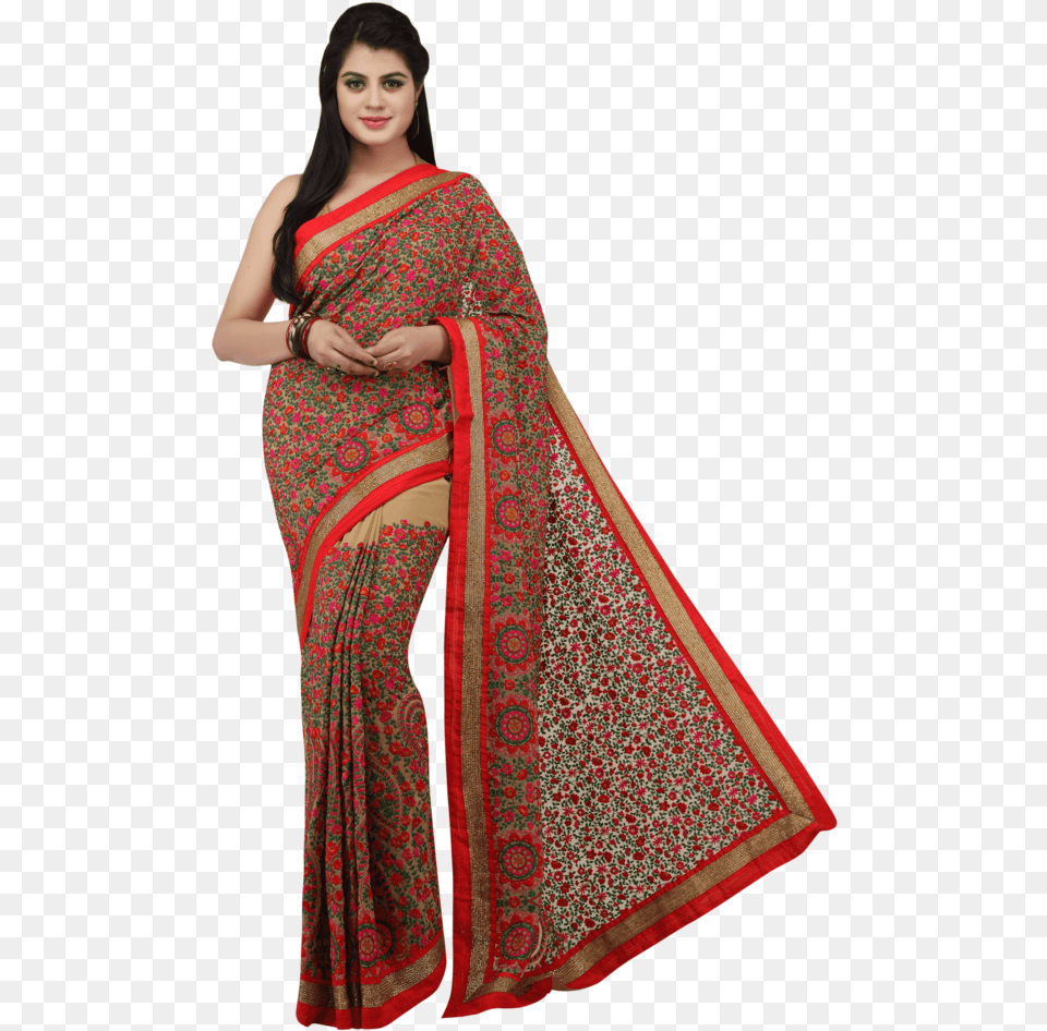 Hd Womens Georgette Saree Silk Transparent New Sari, Adult, Clothing, Female, Person Free Png Download