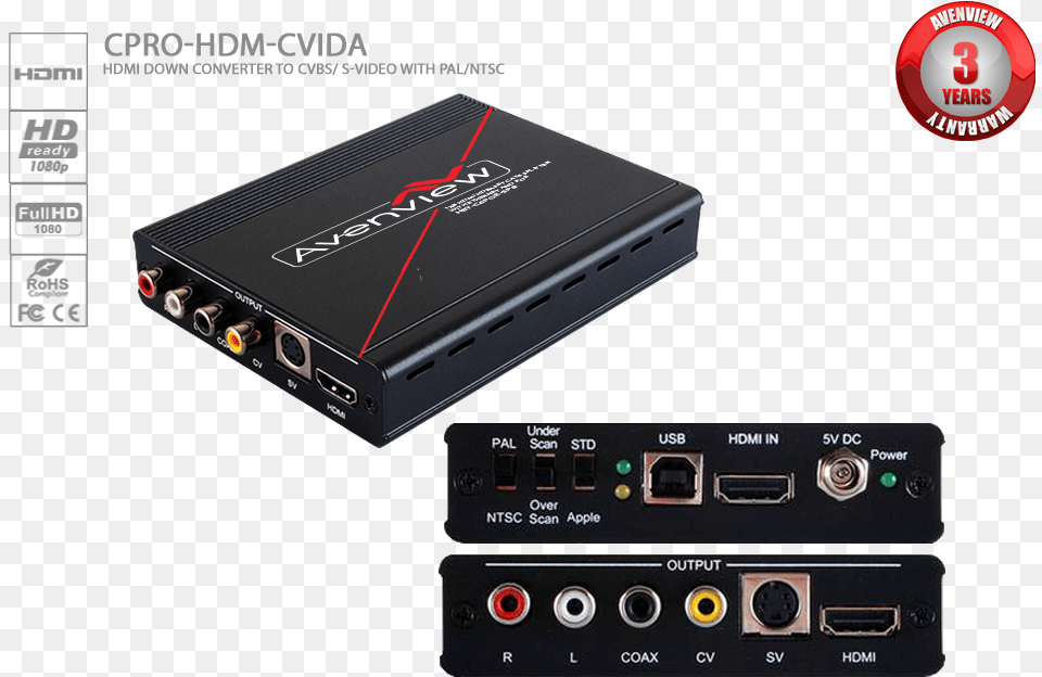 Hdmi Down Converter To Cvbs S Video With Palntsc Avenview Cpro Hdm Cvida Hdmi Down Converter, Electronics, Hardware, Adapter, Computer Hardware Png Image