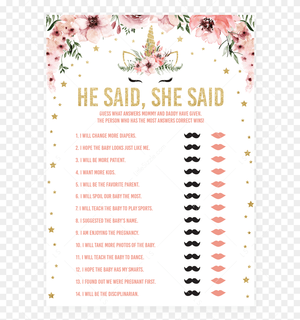 He Said She Said Baby Shower Game For Girls Pink And Would She Rather Baby Shower Game, Page, Text, Advertisement, Poster Free Png