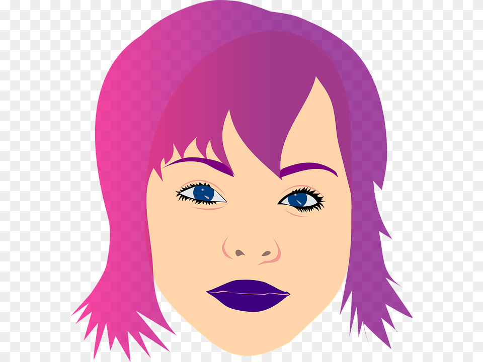 Head Eyes Woman Girl Face Lips Hair Teenager, Purple, Publication, Person, Comics Free Transparent Png
