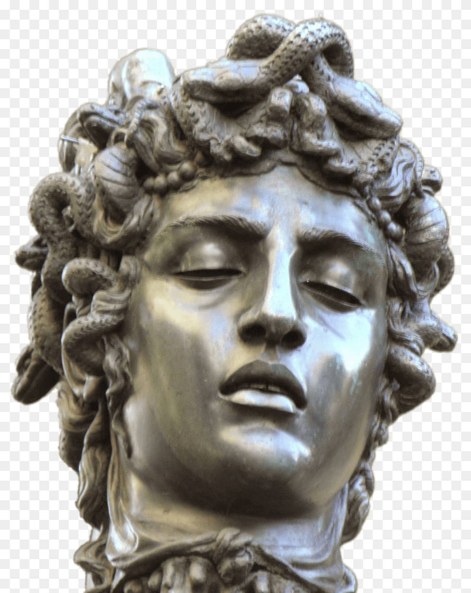 Head Of Medusa With Closed Eyes, Art, Face, Person, Bronze Free Png