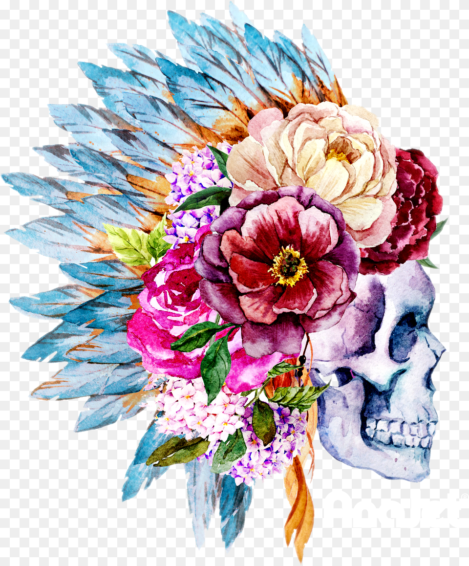 Headdress Dark Garme Skull With Flower Headdress Png Image