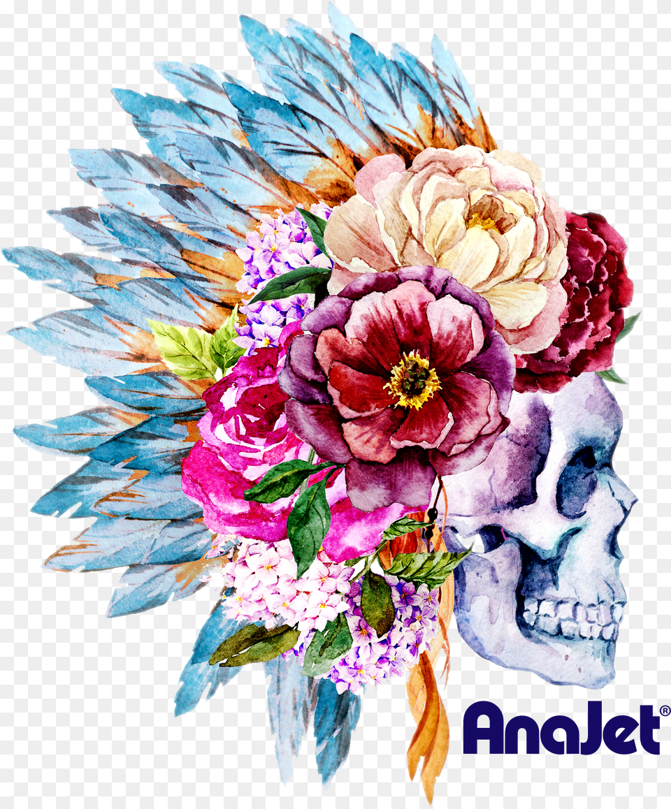 Headdress Light Garm Skull With Floral Headdress Png Image